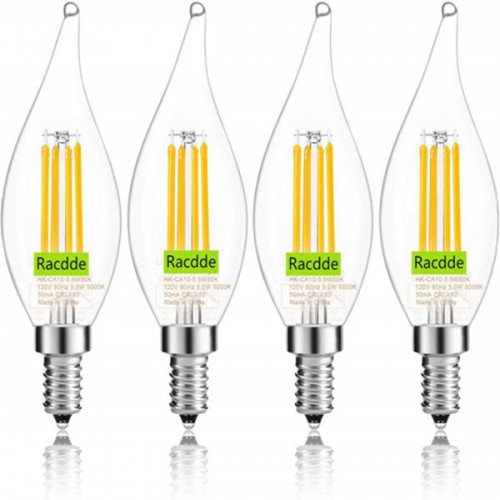 Racdde E12 Candelabra LED Bulb, Bent Tip Chandelier Light Bulb, 350LM, 5000K Daylight, 4.5W=40W, Dimmable, UL Listed (4 Pack) 