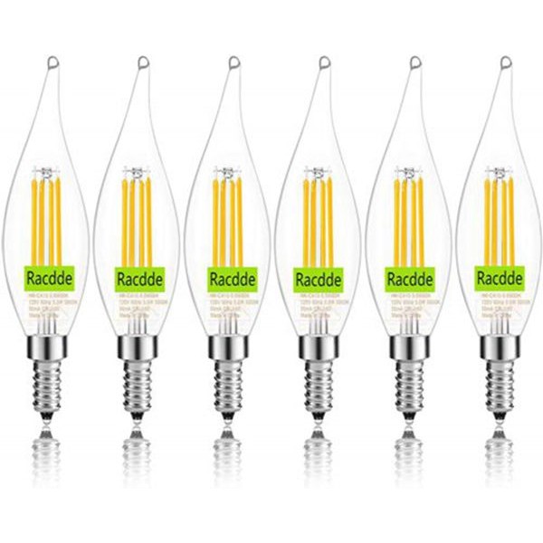 Racdde E12 Candelabra LED Bulb, Bent Tip Chandelier Light Bulb, 350LM, 5000K Daylight, 4.5W=40W, Dimmable, UL Listed (6 Pack) 