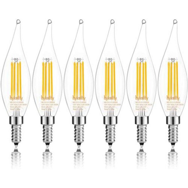 Racdde E12 Candelabra LED Bulb, Bent Tip Chandelier Light Bulb, 500LM, 5000K Daylight, 5.5W=60W, Dimmable, UL Listed (6 Pack) 