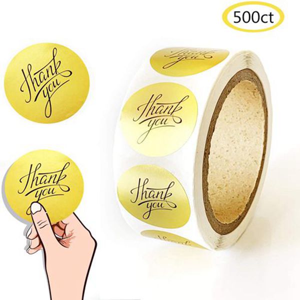 Racdde Gold Thank You Stickers Gold Foil Labels Roll(500 Stickers/Roll)1.5 inch Thank You for Christmas Gifts, Cards,Wedding, Party,Envelope,Present 