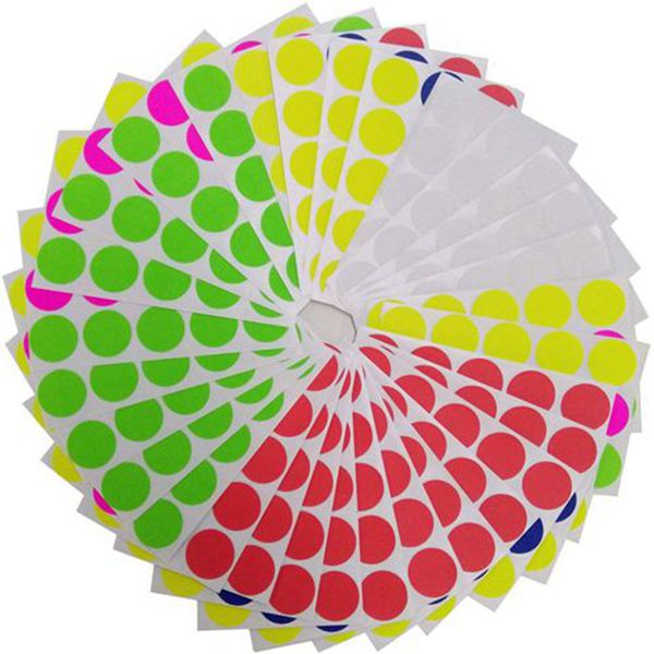 Racdde Round Write Color Coding Labels Neon Colors, Dia 0.75 Inches, Pack of 1575, Garage Sales Stickers 