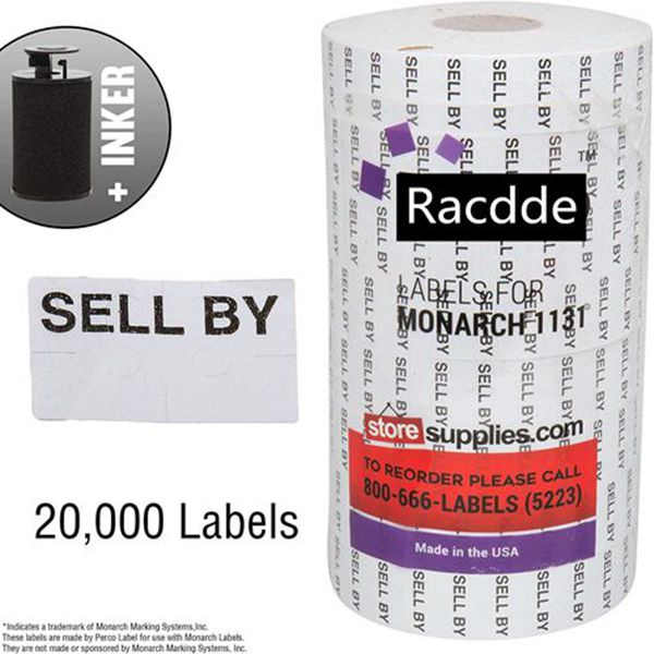 Racdde"Sell by" Labels for Monarch 1131 Price Gun – 8 Rolls, 20,000 Pricemarking Labels – with Bonus Ink Roll 