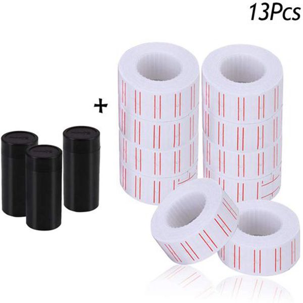 10 Rolls 5000 Pieces White Price Gun Labels for Mx-5500 Tag Gun, Racdde Super Sticky Price Tag with 3pcs Ink Roller Rollers, Labels Price Stickers & Gun Ink Roller (10 Rolls + 3 Ink) 