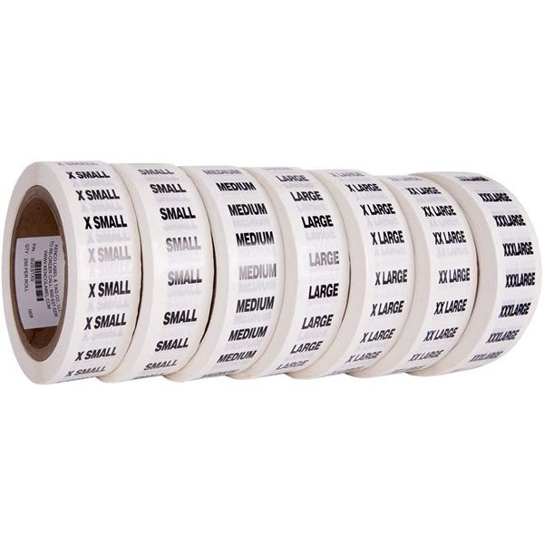 Clothing Size Strip Labels - 1.25" X 5" - 250 Strips Per Roll - 1500 Labels Total! - Clear with Black and White Ink by Racdde (7 Pack) 