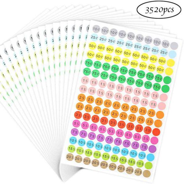 Racdde 3520pcs Garage Sale Price Stickers, 0.75 inch Preprinted Pricing Labels, 12 Colors