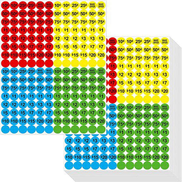 Racdde 3840 PCs Garage Sale Flea Market Prepriced Pricing Stickers in Bright Colors (Yellow/Red/Green/Cyan), 3/4"in Diameter 