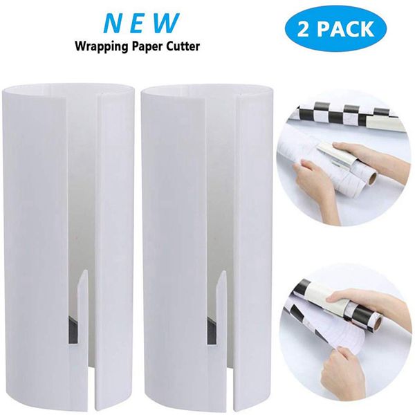 Racdde Wrapping Paper Cutter, Mini Cylinder Paper Cutter Christmas Clearence Wrapping Paper Cutting Tools, Easy Quick, Creative Sliding Paper Roll Cutter, 2 Pack (White) 