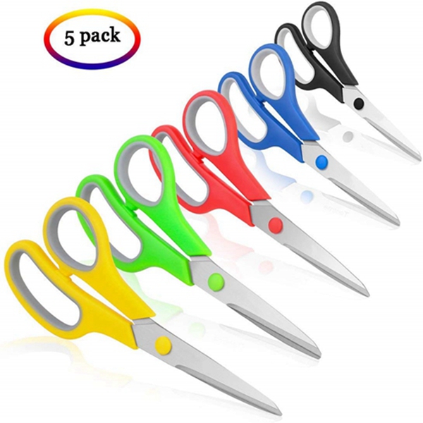 Scissors, Racdde 8" Multipurpose Scissors Bulk Value Pack of 5, Soft Comfort-Grip Handles Stainless Steel Sharp Scissors for School Office Home 