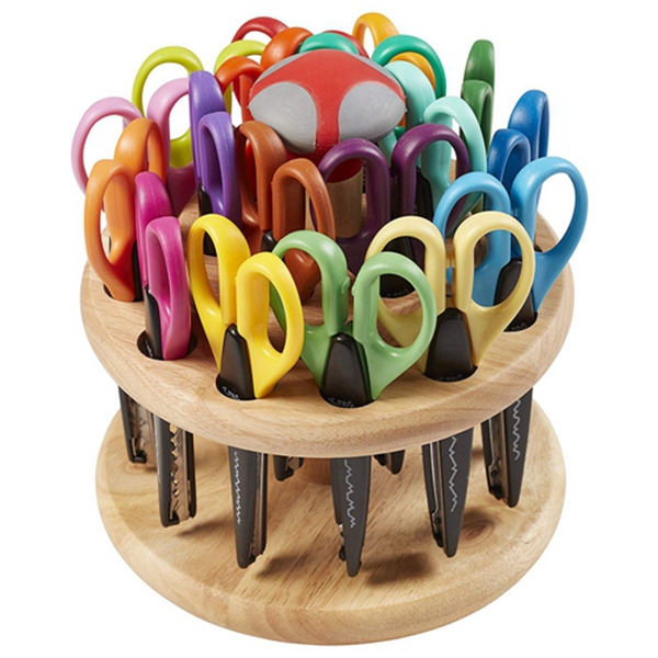 Racdde Kraft Edgers Scissors with Hardwood Rack, 18-Piece, Decorative Paper Scissors with Rotating Stand for Kids, Teacher Supplies, Scrapbook Supplies, DIY Projects, Craft Supplies, Kids’ Crafts 