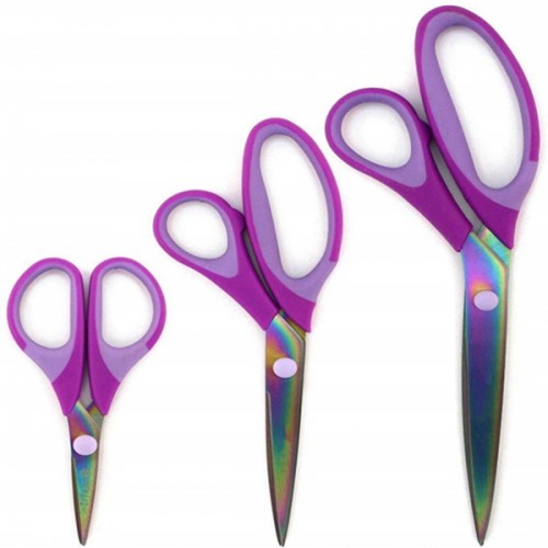 Racdde Titanium Softgrip Scissors Set for Sewing, Arts, Crafts, Office - Jubilee Yarn - 1 Set of 3 - Purple 