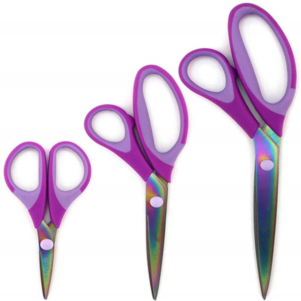 Racdde Titanium Softgrip Scissors Set for Sewing, Arts, Crafts, Office - Jubilee Yarn - 1 Set of 3 - Purple 