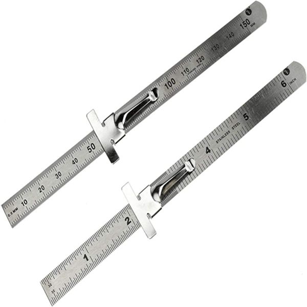 Racdde 2-Piece Stainless Steel SAE and Metric Ruler Set with Detachable Clips 