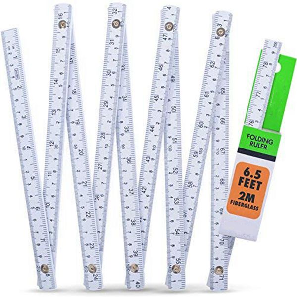 Racdde Folding Carpenters Ruler (6.5 FOOT FOLDABLE DESIGN) - Lightweight and Compact - Measuring Stick in Inches (IN) & Centimeter (CM) - Slide Fold Up Design Perfect for Carpenters, Contractors 