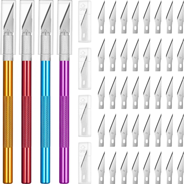 Racdde 4 Pieces Craft Knife Hobby Knife with 40 Pieces Stainless Steel Blades Kit for Cutting Carving Scrapbooking Art Creation (Color Set 2) 