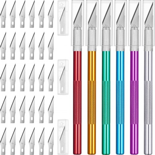 Racdde Hobby Knife Craft Knife with Stainless Steel Blades, Precision Cutter Utility Kit for Cutting and Trimming, Art Carving, Multicolored (6 Pieces Hobby Knife and 30 Pieces Blades) 