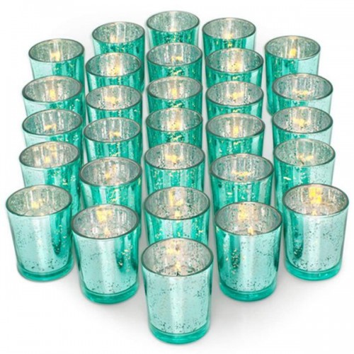 Racdde Glass Votive Candle Holders Set of 36 - Speckled Mercury Aquamarine Candle Holder Bulk - Ideal for Wedding Centerpieces & Home Decor 