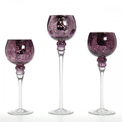 Racdde Set of 3 Crackle Glass Tealight Holders - Your Choice of Colors - 12 Inch, 10 Inch, 9 Inch (1-Purple) 