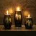 Racdde’s 3 Wooden Candle Holders with Candle Tray – Decorative Candle Holders with Inlaid Aluminium Antique Elephant – Intricate Details – Matte Wood Finish – Ideal for Modern & Rustic Settings 