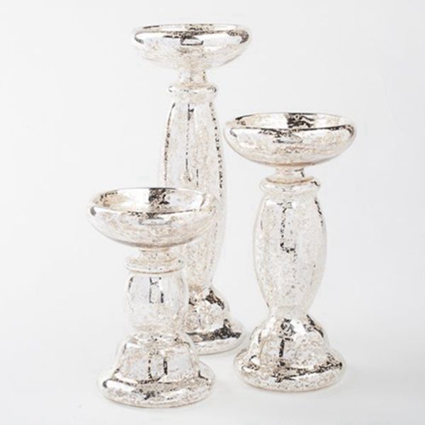 Racdde Unique Mercury Glass Pillar Candle Holder Set of 3 (3 Sizes) 
