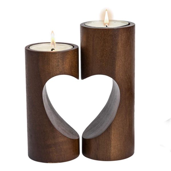 Racdde Romantic Tea Light Candle Holders Decorative, Wood Tealight Candle Holder Set of 2 Unity Heart Pedestal for Home Décor 