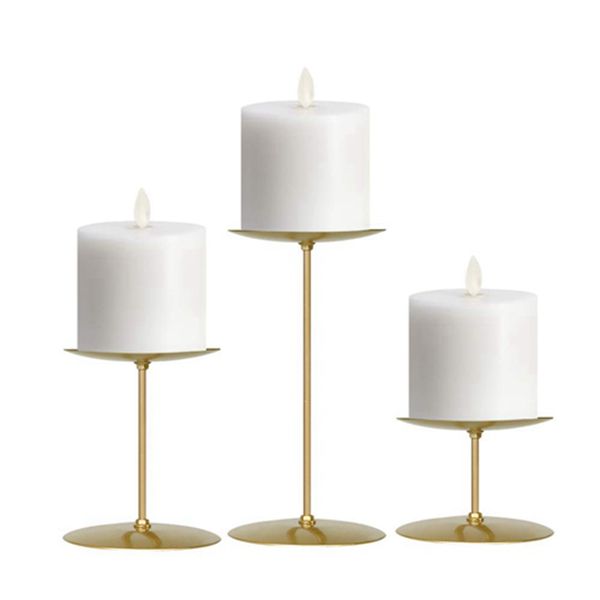Racdde Gold Candle Holders Set of 3 Candelabra with Iron-3.5" Diameter Ideal for Pillar LED Candles 