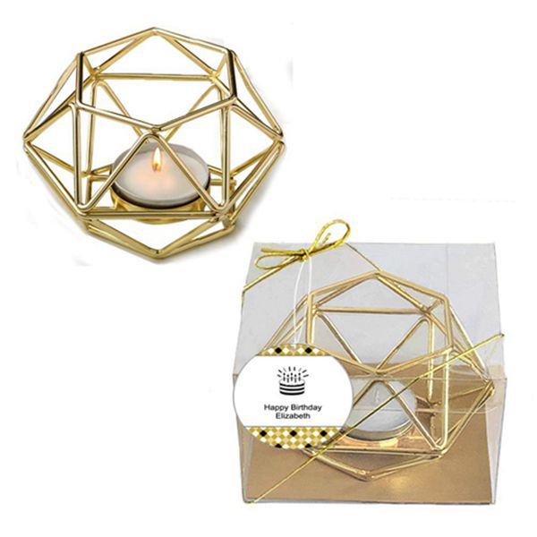 Racdde Gold hexagon shaped geometric design tea light/votive candle holder for Wedding Decorations, Party Favors, Birthday Party, Home Décor, Personalized Cake Style Custom Tags, Set of 5 