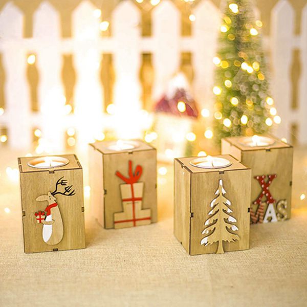 Racdde Wooden Tealight Candle Holders Set of 4, 3.5 inches Height Centerpieces for Christmas Wedding Home Decor 
