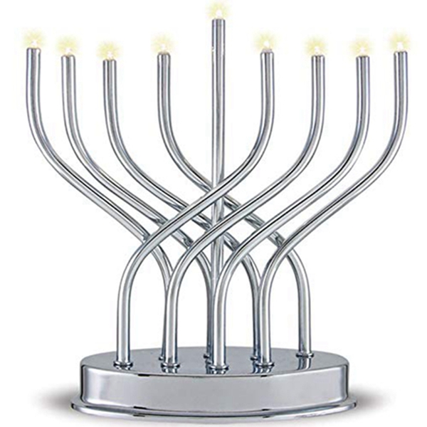 Racdde Highly Polished Chrome Plated Battery Operated LED Menorah, Gray 