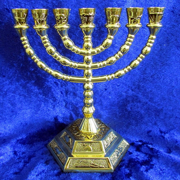 Racdde 12 Tribes of Israel Jerusalem Temple Menorah choose from 3 Sizes Gold or Silver (Gold, 5" Inches) 
