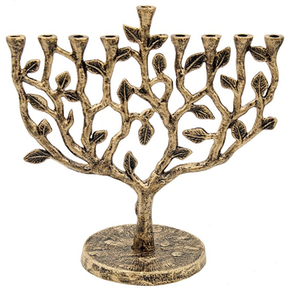 Racdde Hanukkah Menorah Tree Life Antique Silver Gold Finish 