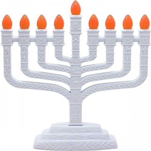 Racdde PRL-850 White Electric Knesset Menorah with The Symbols of The Twelve Tribes, Gray 