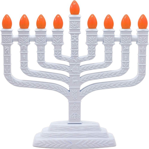 Racdde PRL-850 White Electric Knesset Menorah with The Symbols of The Twelve Tribes, Gray 