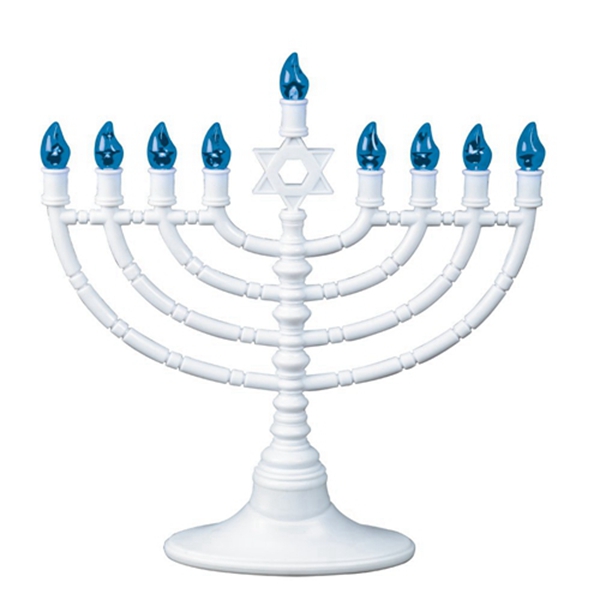Racdde White plastic Electric LED Low Voltage Menorah with Blue Bulbs 