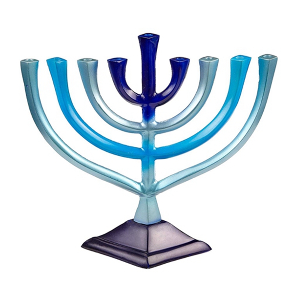 Racdde Colorful Aluminum Candle Menorah - Fits All Standard Chanukah Candles - Artistic Blue Gradient Tie Dye Design - 10” High 