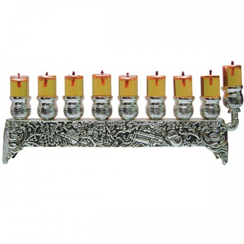 Racdde Silver Plated Oil Wall Menorah - Fits Standard Chanukah Oil Cups and Large Candles - 3” High 