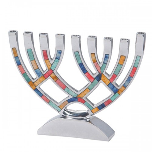 Racdde Hanukkah Menorah with Multi Colored Inlay 