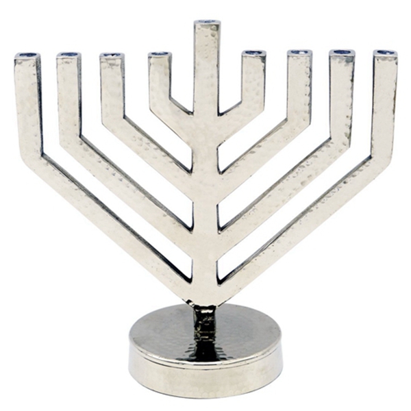 Racdde Menorah Modern Hammered Pewter Silver - for Hanukkah 
