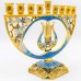 Racdde Menorah - Jeweled 8” - Artistic Jeweled Menorah - Mosaic Blues and Gold Plating - Jeweled Hanukkah Menorah with Harp of King David and Hoshen 