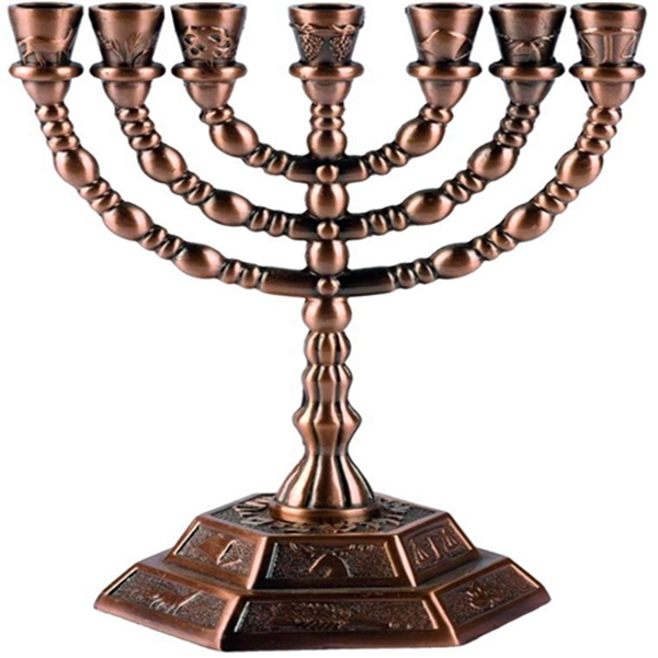 Racdde Jewish Candle Sticks Menorah - 7 Branches - 12 Tribes of Israel Menorah (Copper) 