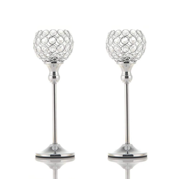 Racdde Crystal Hurricane Candle Holder Silver Candlestick Set of 2 for Anniversary Celebration Coffee Table Modern Decorative Centerpieces 