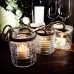 Racdde Beach Chic Nautical Rope Hurricane Lamps, Clear Glass Candle Holder, for LED or Wax Votive, Pillar or Tealights, Wind Light, Set of 5, 2 3/4 x 2 3/4 x 3 1/2 Inches 