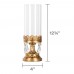 Racdde Antique Gold Metal Candle Holder with Glass Hurricane Vase, Crystal Draped Pillar Stand Accent Display 