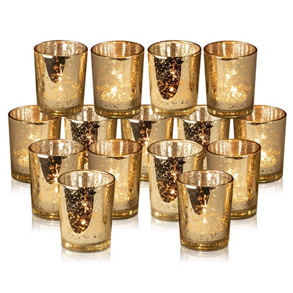 Racdde Stunning Gold Mercury Votive Candle Holders - Set of 15 Elegant Glass Votives 