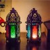 Racdde 2 Pcs Morocco Iron Candlestick Vintage Glass Hollow Iron Portable Windproof Lamp Candle Lantern 