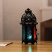 Racdde 2 Pcs Morocco Iron Candlestick Vintage Glass Hollow Iron Portable Windproof Lamp Candle Lantern 