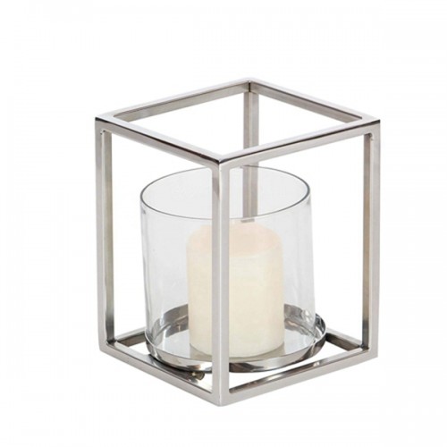 Racdde Stainless Steel and Glass Hurricane Candle Holder, 8" x 6", Clear/Silver 