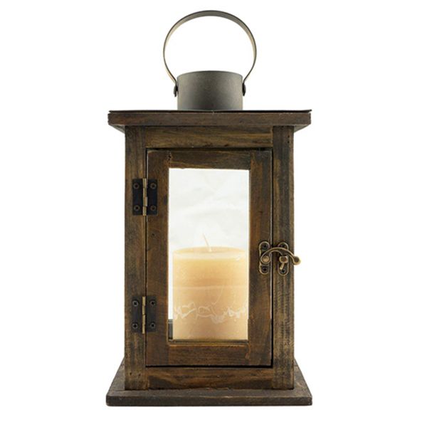 Racdde 11" Wooden Candle Lantern, Medium, brown 