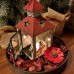 Racdde Christmas Candle Lantern Decoration - Snowman Decorative Candle Holder, Rustic, Hand Painted Metal and Glass - Table Centerpiece or Hanging Lantern Holder, Christmas Home Decorations, Red 