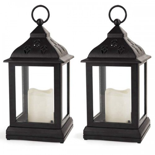 Racdde /Pack of 2/ Vintage Candle Lantern with LED Flickering Flameless Candle (Black, 8hr Timer, Batteries Included) - Outdoor Hanging Lantern LED - Decorative Lanterns Battery Powered 