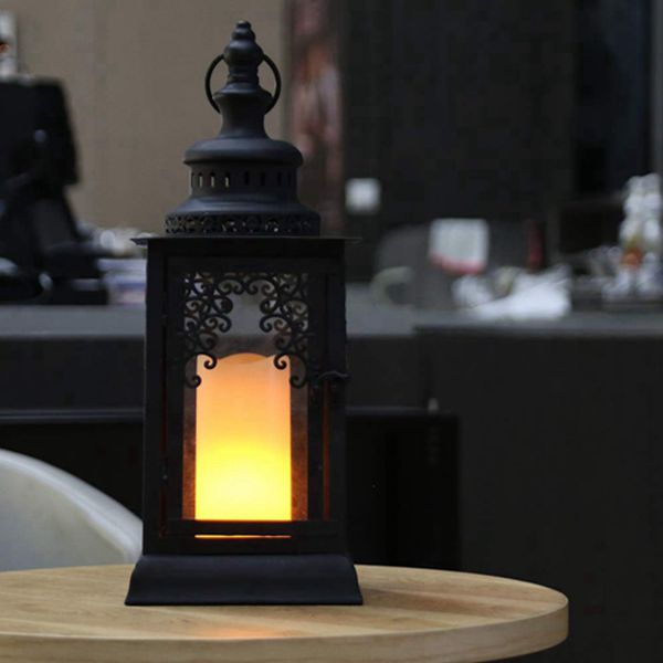 Racdde Black Decorative Lanterns 18" H Candle Lantern Tempered Glass Dancing Flame LED Candle with 5 Hours Timer Feature. for Indoor Outdoor, Events，Parties and Weddings. 